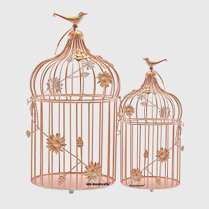 Iron Copper Bird Cage Design Tealight Candle Holder, Pack of 2