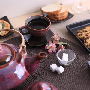 Ceramic Handmade Plum Ferrous Tea Set of 15 Pieces