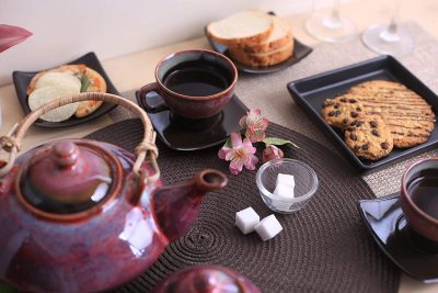 Ceramic Handmade Plum Ferrous Tea Set of 15 Pieces