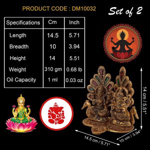 Oil Lamp Pooja Diya Metal Puja Decorations Wicks Diyas Welcome Laxmi Ganesh – Gold- Set of 2