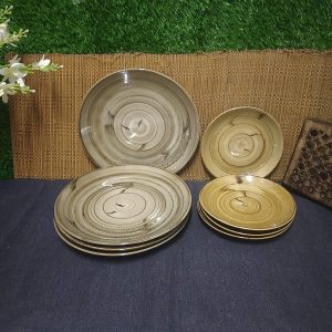 Ceramic Handmade Wooden Brown Dinner Set ( 15 pcs )