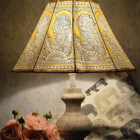 Yellow Floor Lampshade Hand Painted Large Leather Lamp Shade