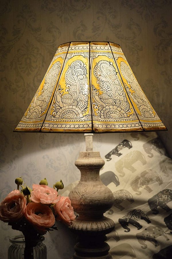 Yellow Floor Lampshade Hand Painted Large Leather Lamp Shade