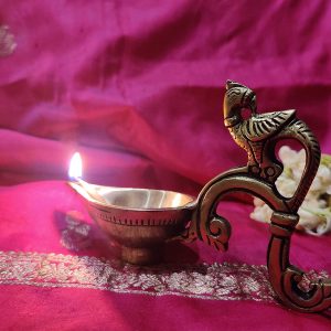 Parrot Handle Brass Diya Indian Diwali Oil Lamp Pooja Light Puja Decorations