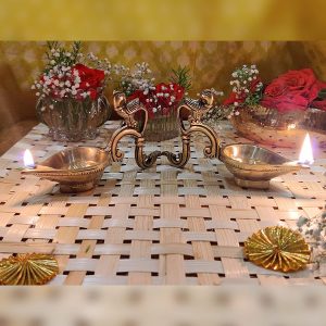 Parrot Handle Brass Diya Indian Diwali Oil Lamp Pooja Light Puja Decorations Set of 2 Pieces