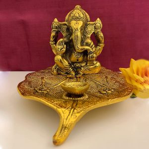 Brass Leaf Ganesha Statue for Table  Decoration