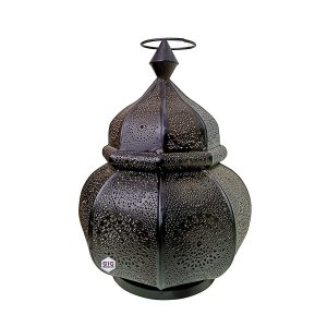 Metal Moroccan Hanging Lantern with Beautiful tealight Holder ( 20 x 20 x 28 cm ) (Black & Inside Gold)
