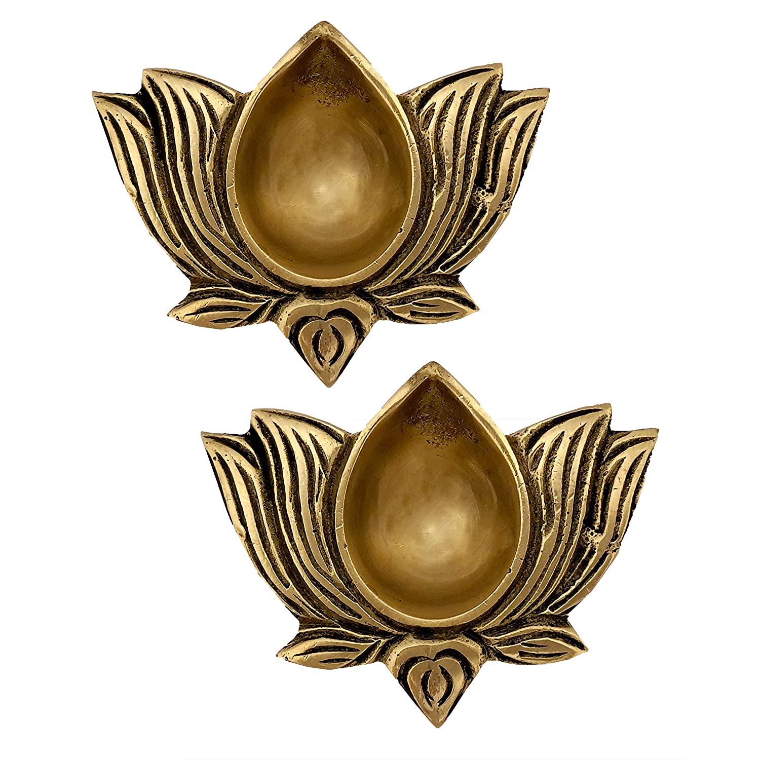 Set of 2 Brass Small Lotus Shape Kamal Diya 4Oil Lamp Home Temple