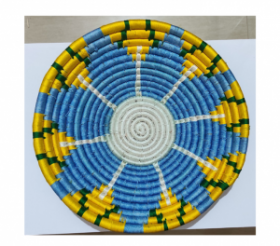 Blue Floral in Yellow Sabai Grass Wall Plate