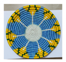 Blue Floral in Yellow Sabai Grass Wall Plate