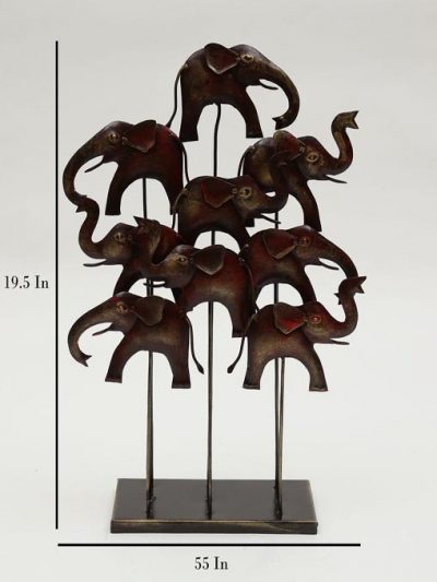 Multicolour Iron Cluster Elephant Animal Figurine Table Decor and Gifting