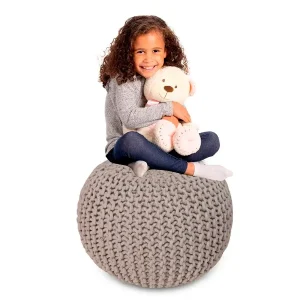 Cotton Knitted Beige Pouf