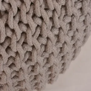 Cotton Knitted Beige Pouf with Beans