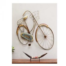Gold Iron Vinatge 3D Lady's Cycle with Basket Wall Art
