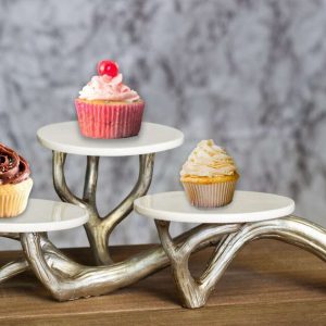 Gold Metal Cake Stand with Marble Plates, 3 Tier