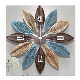 Metal Wall Clock with Multicolor Forest Leaf