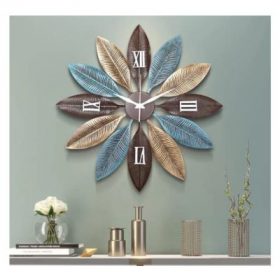 Metal Wall Clock with Multicolor Forest Leaf