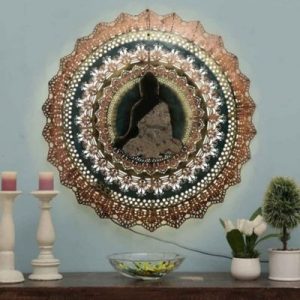 Handcrafted Metal Buddha in Ring Frame for Wall Decor