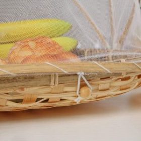 Bamboo Woven Bug Proof Wicker Basket with Gauze Food Fruit Cover
