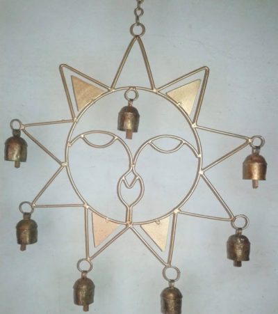 Copper Wall Hanging Sun Shape with 7 Bells