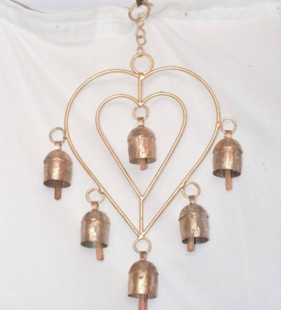 Copper Wall Hanging Heart Shape with 6 Bells