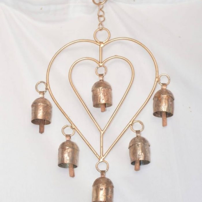 Copper Wall Hanging Heart Shape with 6 Bells