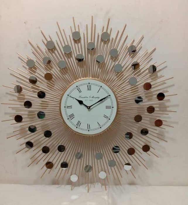 Metal Wall Clock in 24 Inches Small Mirror