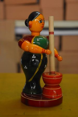 Kondapalli Wooden Lady With A Rice Pounder