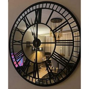 Metal Round Clock with Mirror for Wall Decor