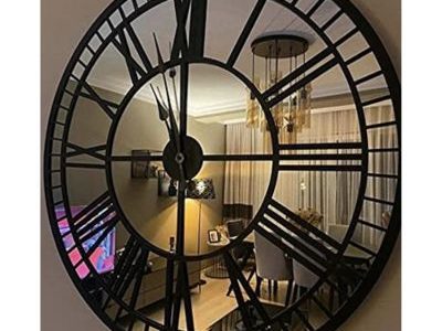 Metal Round Clock with Mirror for Wall Decor