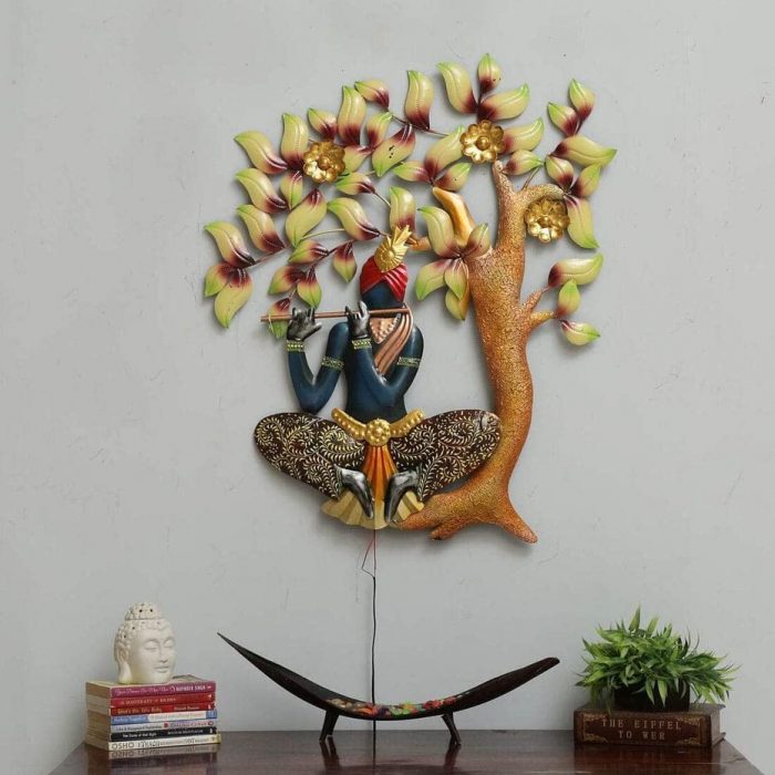 Metal Lord Krishna Tree Wall Art with LED