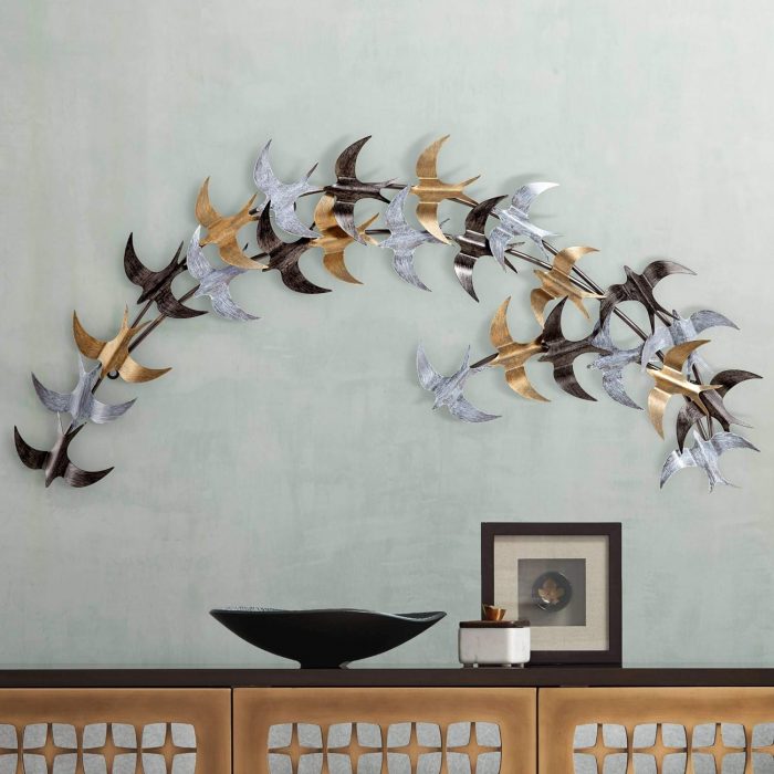 Handcrafted Seagulls 40 inches Wide Birds Metal Wall Art