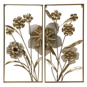 Golden Metal Zoya Flower Frame Set Wall Decor