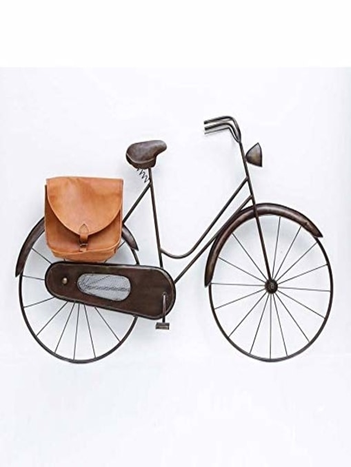 Brown Wrought Iron Vintage Cycle with Bag Wall Art