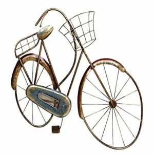 Gold Iron Vinatge 3D Lady’s Cycle with Basket Wall Art