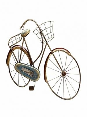 Gold Iron Vinatge 3D Lady’s Cycle with Basket Wall Art
