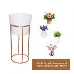White Dutone Metal Planter Pot with Stand