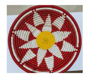 White Floral in Maroon Sabai Grass Wall Plate
