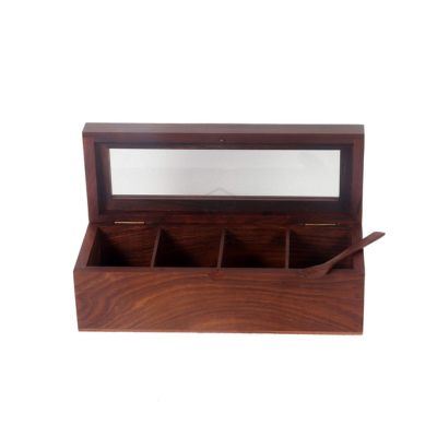 Wooden Spice Box with 4 Jars