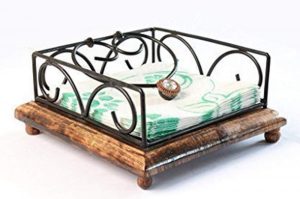 Wooden and Wrought Iron Tissue and Napkin Holder