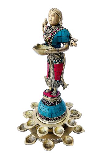 Brass Handicrafts Lady Diya Stand Temple/Table Decor Showpiece Gift Item