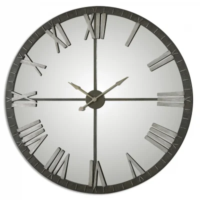 Metal Round Wall Clock with Black Frame