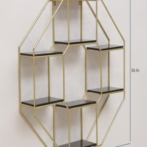 Gold Wrought Iron and MDF Entryway Wall Shelf for Home Decor and Gifting