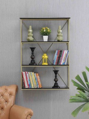 Gold Wrought Iron and MDF Timmer Wall Shelf
