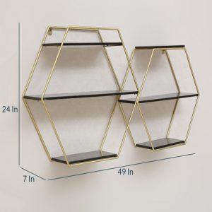 Gold Wrought Iron and MDF Urbanna Wall Shelf for Home Decor and Gifting