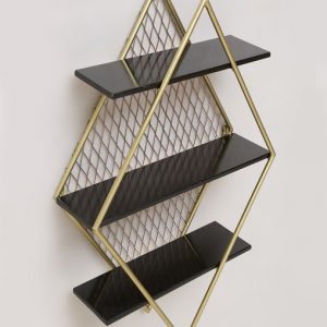 Gold Wrought Iron and MDF Wenee Wall Shelf for Home Decor and Gifting