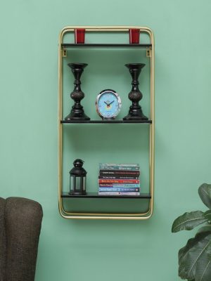 Gold Wrought Iron and MDF Woodland Wall Shelf