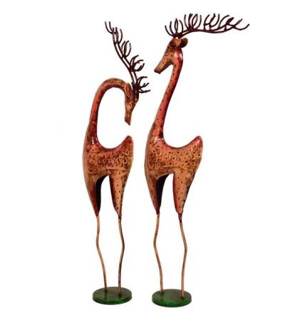Hand Painted Deer (Set of 2) Iron Animal Figurine Showpiece for Home Decor and Gifting