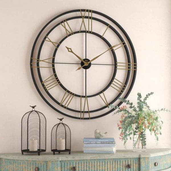 Metal Round Clock With Black and Brown frame