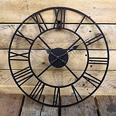 Metal Round Clock with Roman Numbers Black color